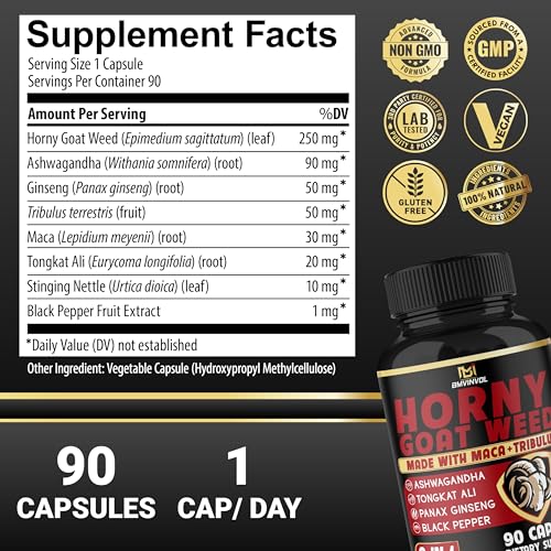 BMVINVOL Horny Goat Weed Capsules with Maca, Ginseng, Tribulus Terrestris, Ashwagandha, Black Pepper - Men's Sexual Heal