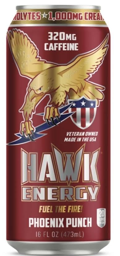 Hawk Energy Phoenix Punch Premium Sugar Free Energy Drink - 12 Pack - Focus and Power, 1000mg Creatine, 320mg Caffeine,