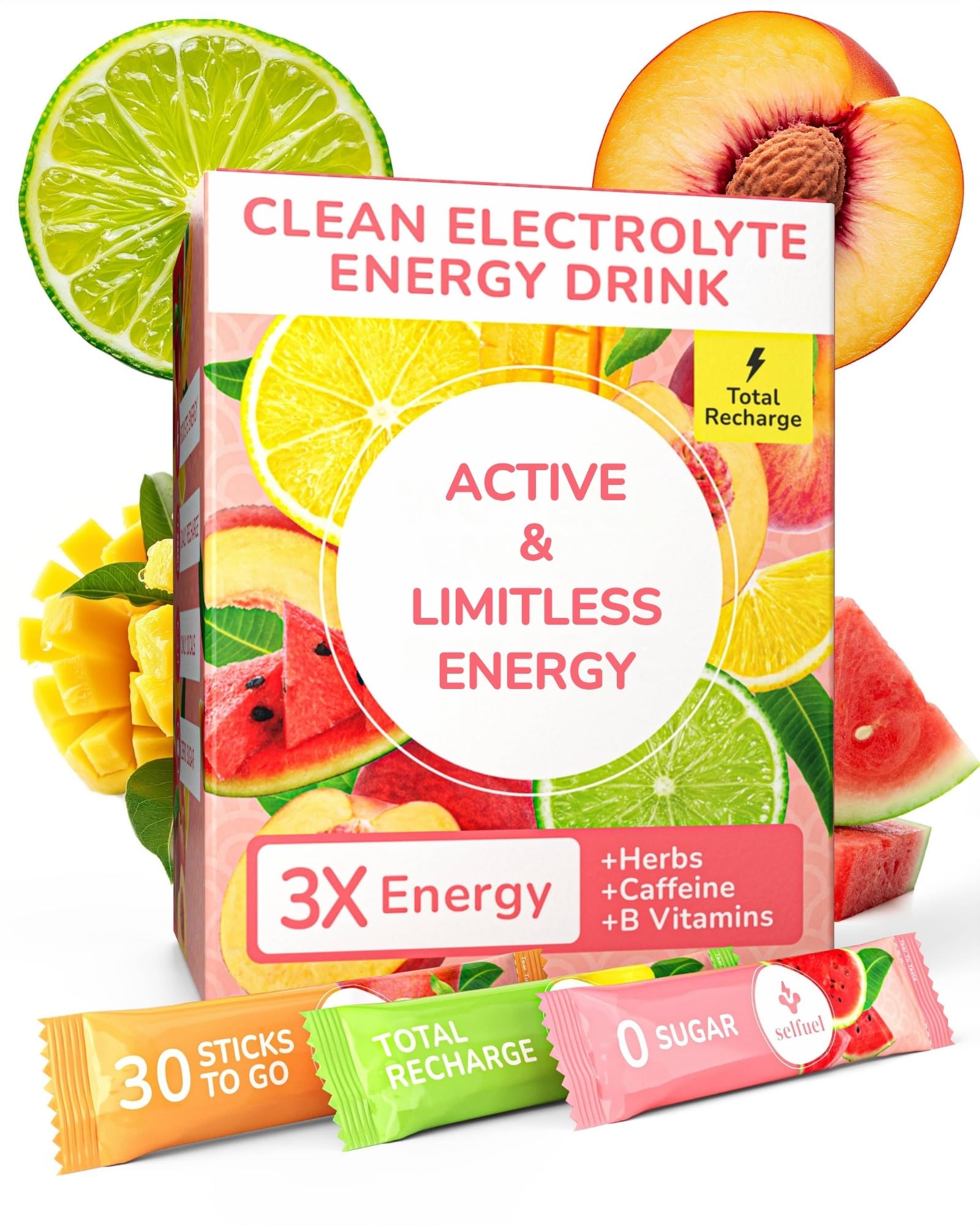Natural Clean Energy Drink Powder for Focus and Hydration | Zero Sugar, Long-Lasting Energy Boost | Zero Sugar, Natural